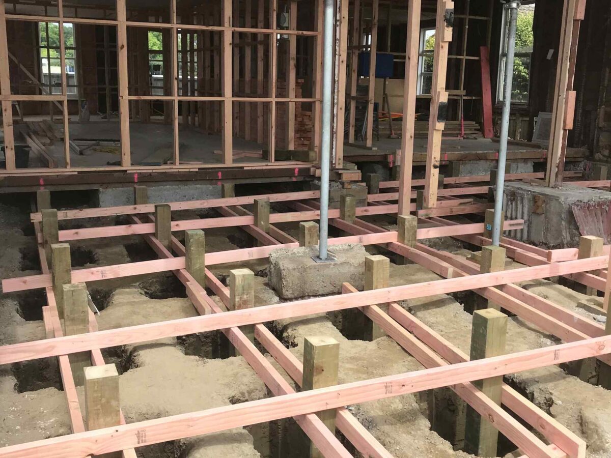 Piles hanging in holes at renovation in Christchurch
