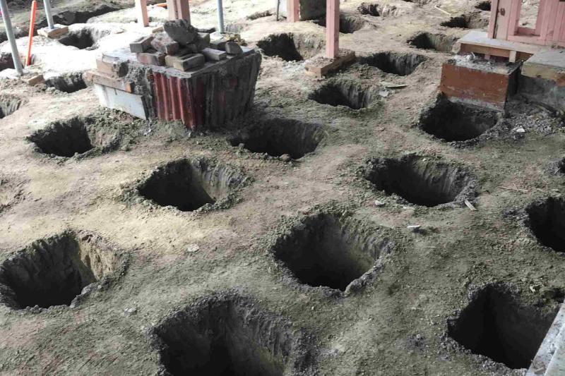 Pile holes dug for a home renovation in Christchurch by Gareth Davis Builders