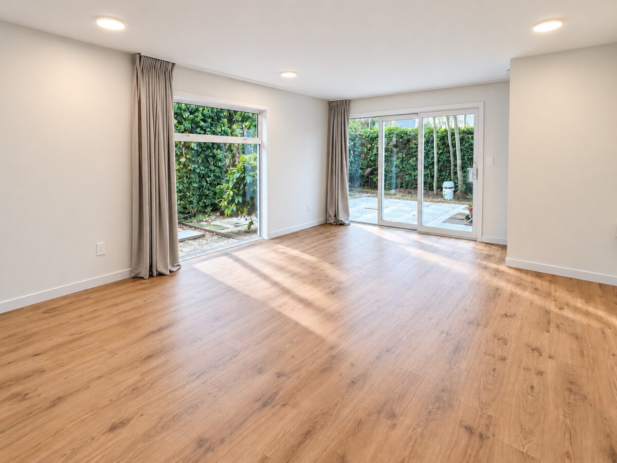 Renovated living area in completed central Christchurch townhouse by Gareth Davis Builders